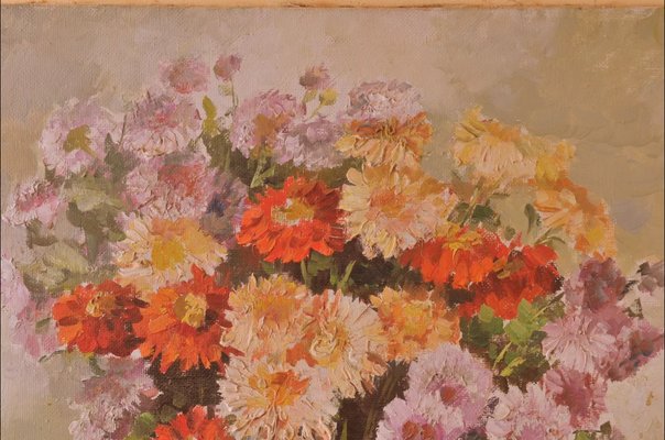 Mirdza Zeberga, Flower Still Life, Oil Painting, 1960s-QOR-2023421