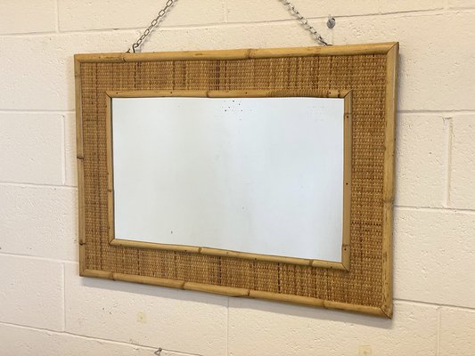 Mirror in Wicker and Bamboo, 1970s-NPC-1700628