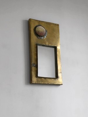 Mirror Mural in Bronze or Patinated Brass with Ceramic Inserts attributed to Jean Péillaud, France, 1970s-NLF-1719201