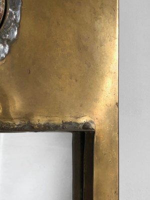 Mirror Mural in Bronze or Patinated Brass with Ceramic Inserts attributed to Jean Péillaud, France, 1970s-NLF-1719201