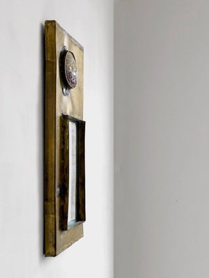 Mirror Mural in Bronze or Patinated Brass with Ceramic Inserts attributed to Jean Péillaud, France, 1970s-NLF-1719201