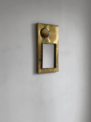 Mirror Mural in Bronze or Patinated Brass with Ceramic Inserts attributed to Jean Péillaud, France, 1970s-NLF-1719201