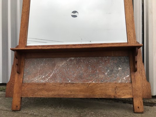 Mirror with Shelf in Oak and Marble, 1920s-WQQ-1256437