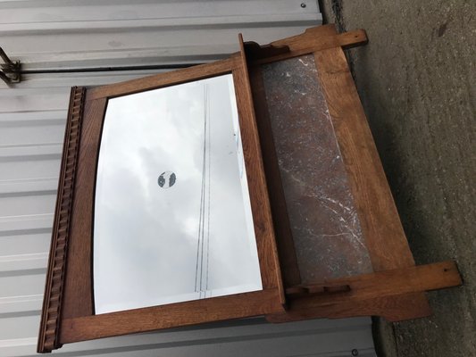 Mirror with Shelf in Oak and Marble, 1920s-WQQ-1256437