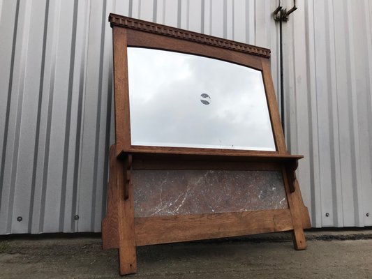 Mirror with Shelf in Oak and Marble, 1920s-WQQ-1256437