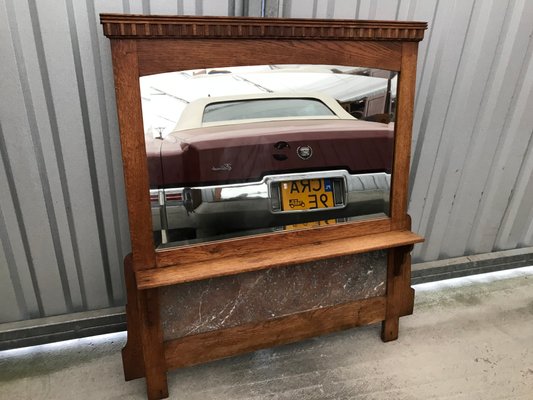 Mirror with Shelf in Oak and Marble, 1920s-WQQ-1256437