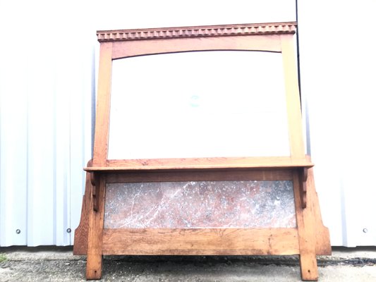 Mirror with Shelf in Oak and Marble, 1920s-WQQ-1256437