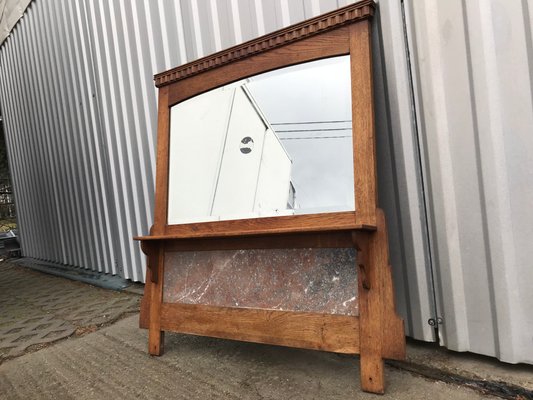 Mirror with Shelf in Oak and Marble, 1920s-WQQ-1256437