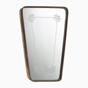 Mirror with Wood and Brass Frame, 1950s-DZU-1693500