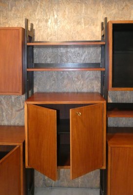 Mobile Bookcase with Wooden Uprights and Black Matt Finishes, 1970s, Set of 3-ERB-1240738