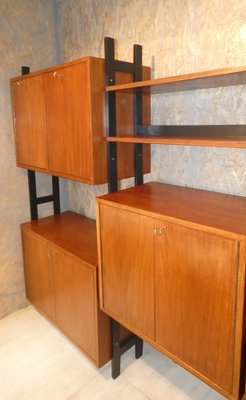 Mobile Bookcase with Wooden Uprights and Black Matt Finishes, 1970s, Set of 3-ERB-1240738