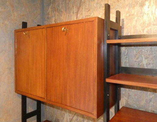 Mobile Bookcase with Wooden Uprights and Black Matt Finishes, 1970s, Set of 3-ERB-1240738