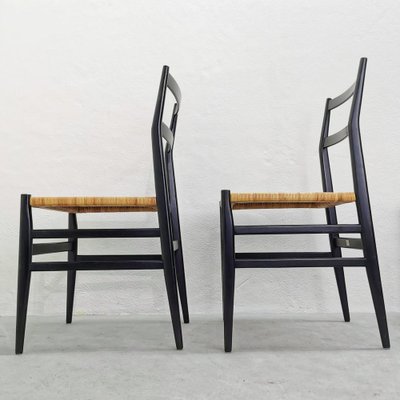 Mod. 646 Dining Chairs in Black Ash and Straw by Gio Ponti for Cassina, 1952, Set of 4-PRS-1812460