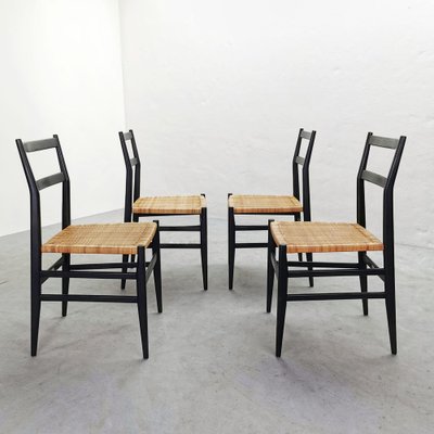 Mod. 646 Dining Chairs in Black Ash and Straw by Gio Ponti for Cassina, 1952, Set of 4-PRS-1812460