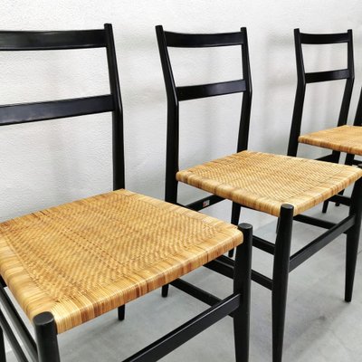 Mod. 646 Dining Chairs in Black Ash and Straw by Gio Ponti for Cassina, 1952, Set of 4-PRS-1812460