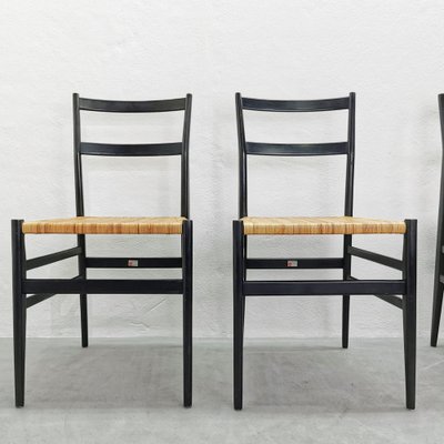 Mod. 646 Dining Chairs in Black Ash and Straw by Gio Ponti for Cassina, 1952, Set of 4-PRS-1812460