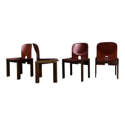 Model 121 Dining Chairs in English Red Leather and Walnut by Afra and Tobia Scarpa for Cassina, 1967, Set of 10-RPH-1017679