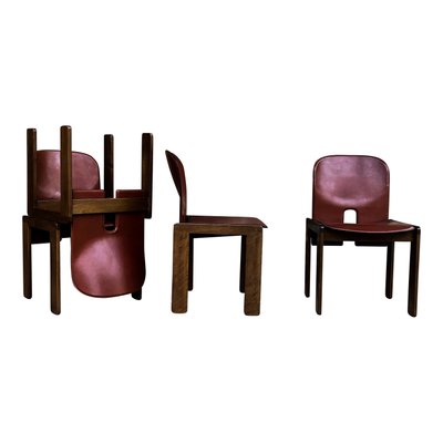 Model 121 Dining Chairs in English Red Leather and Walnut by Afra and Tobia Scarpa for Cassina, 1967, Set of 10-RPH-1017679