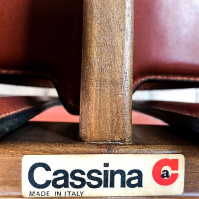 Model 121 Dining Chairs in English Red Leather and Walnut by Afra and Tobia Scarpa for Cassina, 1967, Set of 10-RPH-1017679