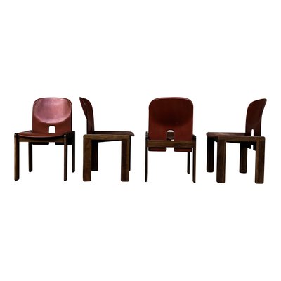 Model 121 Dining Chairs in English Red Leather and Walnut by Afra and Tobia Scarpa for Cassina, 1967, Set of 10-RPH-1017679