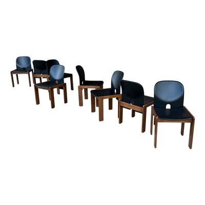 Model 121 Dining Chairs in Walnut & Black Leather by Afra & Tobia Scarpa for Cassina, 1967 Set of 8-RPH-1347602