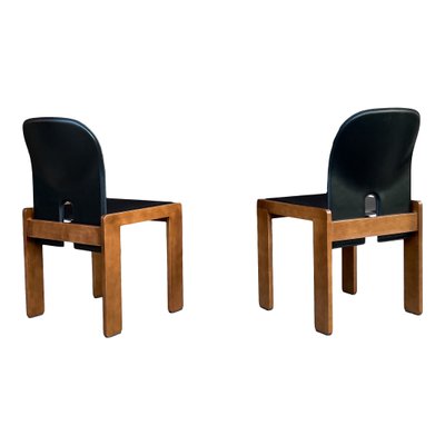 Model 121 Dining Chairs in Walnut & Black Leather by Afra & Tobia Scarpa for Cassina, 1967 Set of 8-RPH-1347602