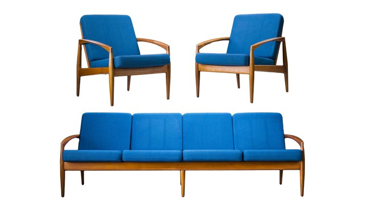 Model 121 Paper Knife Easy Chairs and Sofa by Kai Kristiansen for Magnus Olesen, 1960s, Set of 3-ZZH-1000579