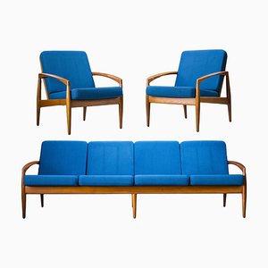 Model 121 Paper Knife Easy Chairs and Sofa by Kai Kristiansen for Magnus Olesen, 1960s, Set of 3-ZZH-1000579