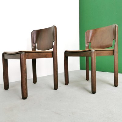 Model 122 Chairs in Walnut and Leather by Vico Magistretti for Cassina, 1967, Set of 4-PRS-1749440