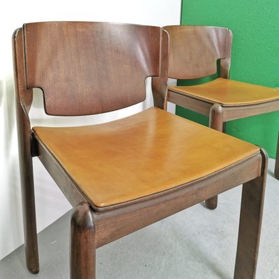 Model 122 Chairs in Walnut and Leather by Vico Magistretti for Cassina, 1967, Set of 4-PRS-1749440