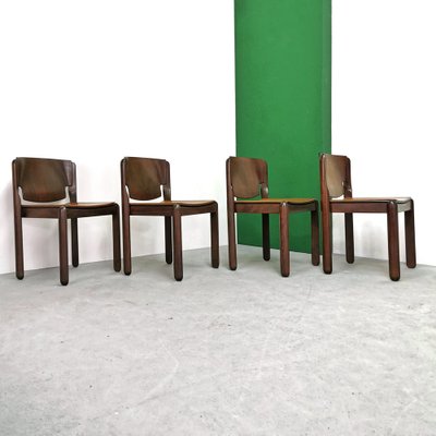 Model 122 Chairs in Walnut and Leather by Vico Magistretti for Cassina, 1967, Set of 4-PRS-1749440