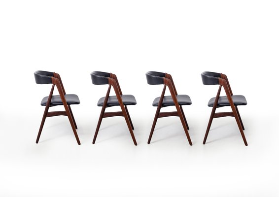 Model 205 Dining Chairs in Black Leather and Teak by Thomas Harlev for Farstrup Møbler, 1960s, Set of 4-RTX-2034610