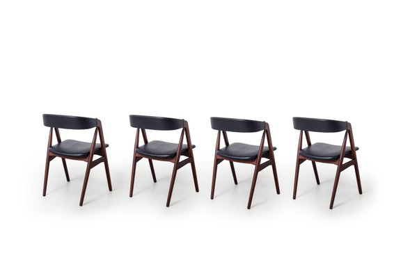 Model 205 Dining Chairs in Black Leather and Teak by Thomas Harlev for Farstrup Møbler, 1960s, Set of 4-RTX-2034610