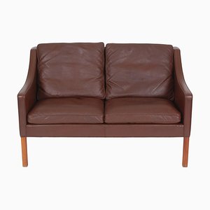 Model 2208 2-Seater Sofa with Patinated Original Brown Leather by Børge Mogensen for Fredericia-MTD-1400777