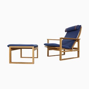 Model 2254 Lounge Chair and 2248 Footstool attributed to Børge Mogensen for Fredericia, Denmark, 1950s, Set of 2-DT-2026196