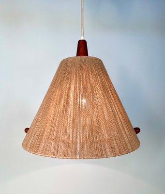 Model 324 Height Adjustable Teak and Sisal Cord Hanging Lamp from Temde Leuchten, 1950s-JP-1792565