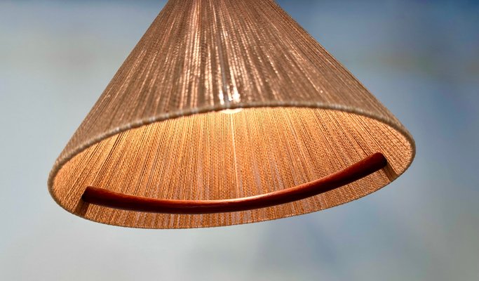 Model 324 Height Adjustable Teak and Sisal Cord Hanging Lamp from Temde Leuchten, 1950s-JP-1792565