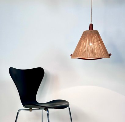 Model 324 Height Adjustable Teak and Sisal Cord Hanging Lamp from Temde Leuchten, 1950s-JP-1792565