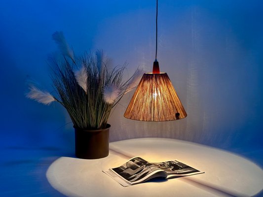 Model 324 Height Adjustable Teak and Sisal Cord Hanging Lamp from Temde Leuchten, 1950s-JP-1792565