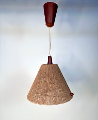 Model 324 Height Adjustable Teak and Sisal Cord Hanging Lamp from Temde Leuchten, 1950s-JP-1792565