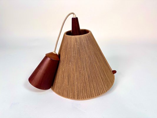 Model 324 Height Adjustable Teak and Sisal Cord Hanging Lamp from Temde Leuchten, 1950s-JP-1792565