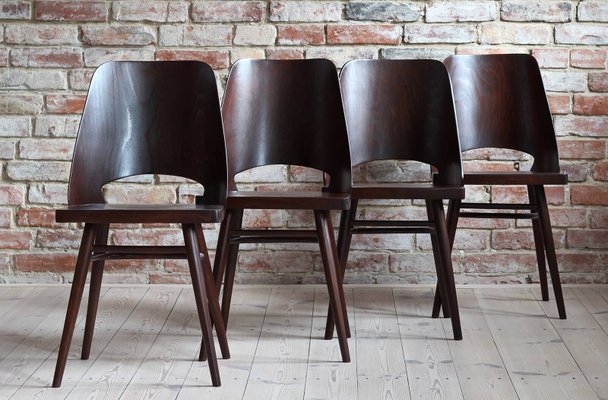 Model 514 Dining Chairs in Beech Veneer by Radomir Hofman for TON, Set of 4-MJR-931079