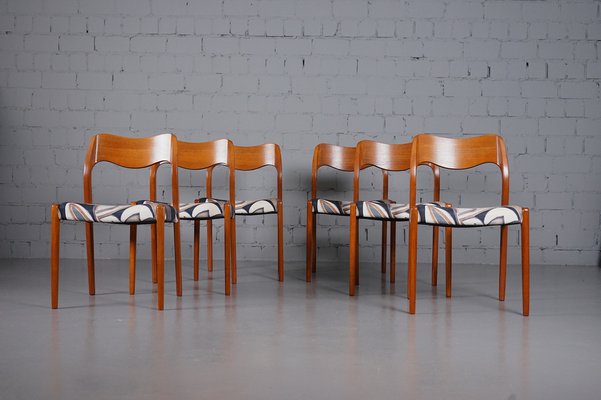 Model 71 Dining Chairs in Dedar Fabric by Niels Otto Møller for JL Møllers, 1950s, Set of 6-XNJ-990490