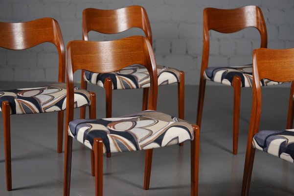 Model 71 Dining Chairs in Dedar Fabric by Niels Otto Møller for JL Møllers, 1950s, Set of 6-XNJ-990490