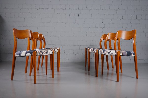 Model 71 Dining Chairs in Dedar Fabric by Niels Otto Møller for JL Møllers, 1950s, Set of 6-XNJ-990490