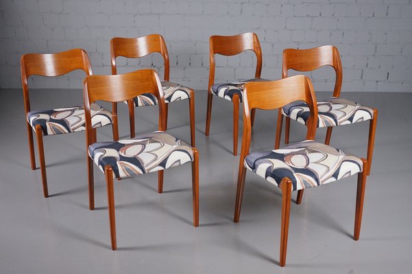 Model 71 Dining Chairs in Dedar Fabric by Niels Otto Møller for JL Møllers, 1950s, Set of 6-XNJ-990490