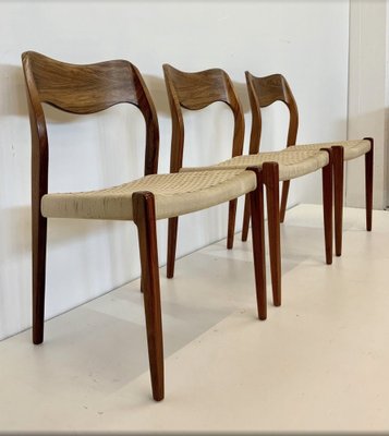 Model 71 Dining Chairs in Walnut and Paper Cord by Niels Otto Møller for J.L. Møllers, 1950s, Set of 3-OHY-1802427