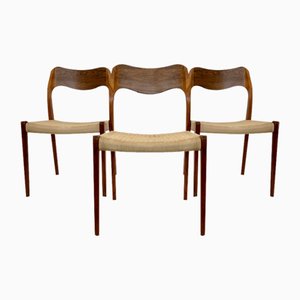 Model 71 Dining Chairs in Walnut and Paper Cord by Niels Otto Møller for J.L. Møllers, 1950s, Set of 3-OHY-1802427