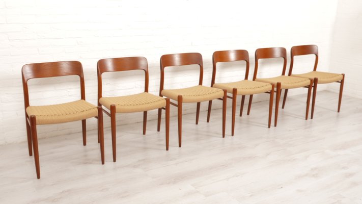 Model 75 Dining Chairs in Teak by Niels Otto Møller for J.L. Møllers, 1950s, Set of 6-HPM-2035056