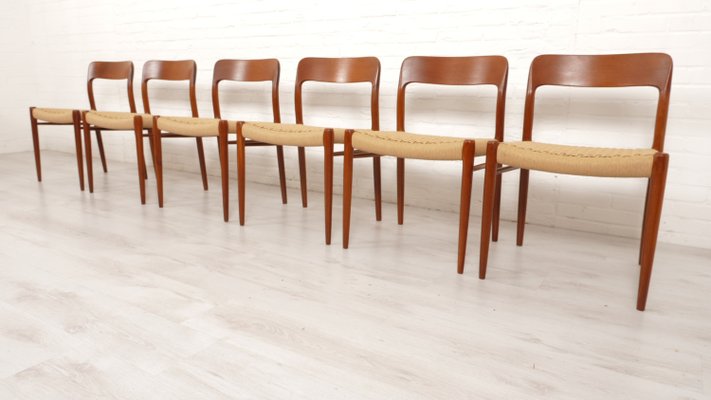 Model 75 Dining Chairs in Teak by Niels Otto Møller for J.L. Møllers, 1950s, Set of 6-HPM-2035056